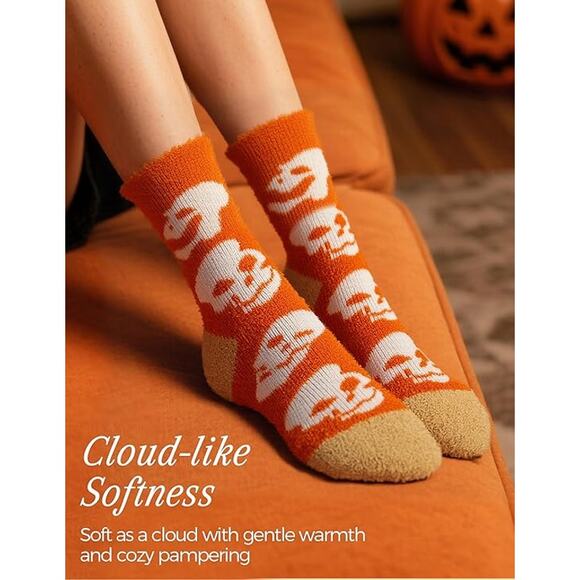 Fuzzy Socks Women 4X Thicker 2X Softer Cozy Warm Halloween Fall Gift Plush Pair - Picture 4 of 6